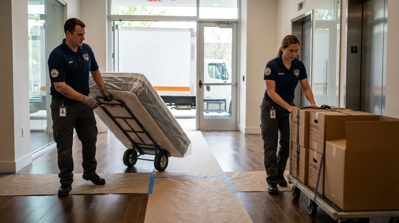 Professional apartment movers loading elevator in Soap Lake, WA
