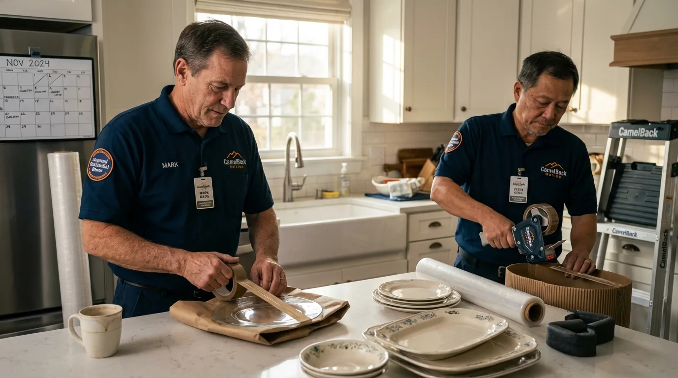 Professional crew packing kitchen dishware in Soap Lake, WA